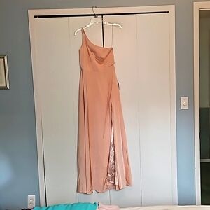 Beautiful light pink/peach, satin, a-line gown.